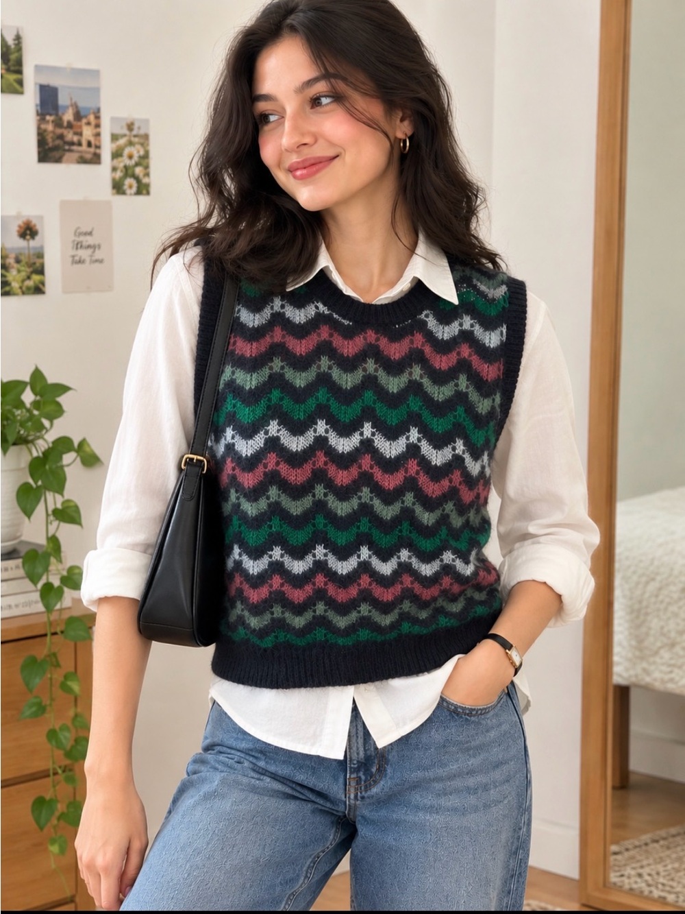 BRORA Mohair Wave Knit V-Neck sweater vest tank